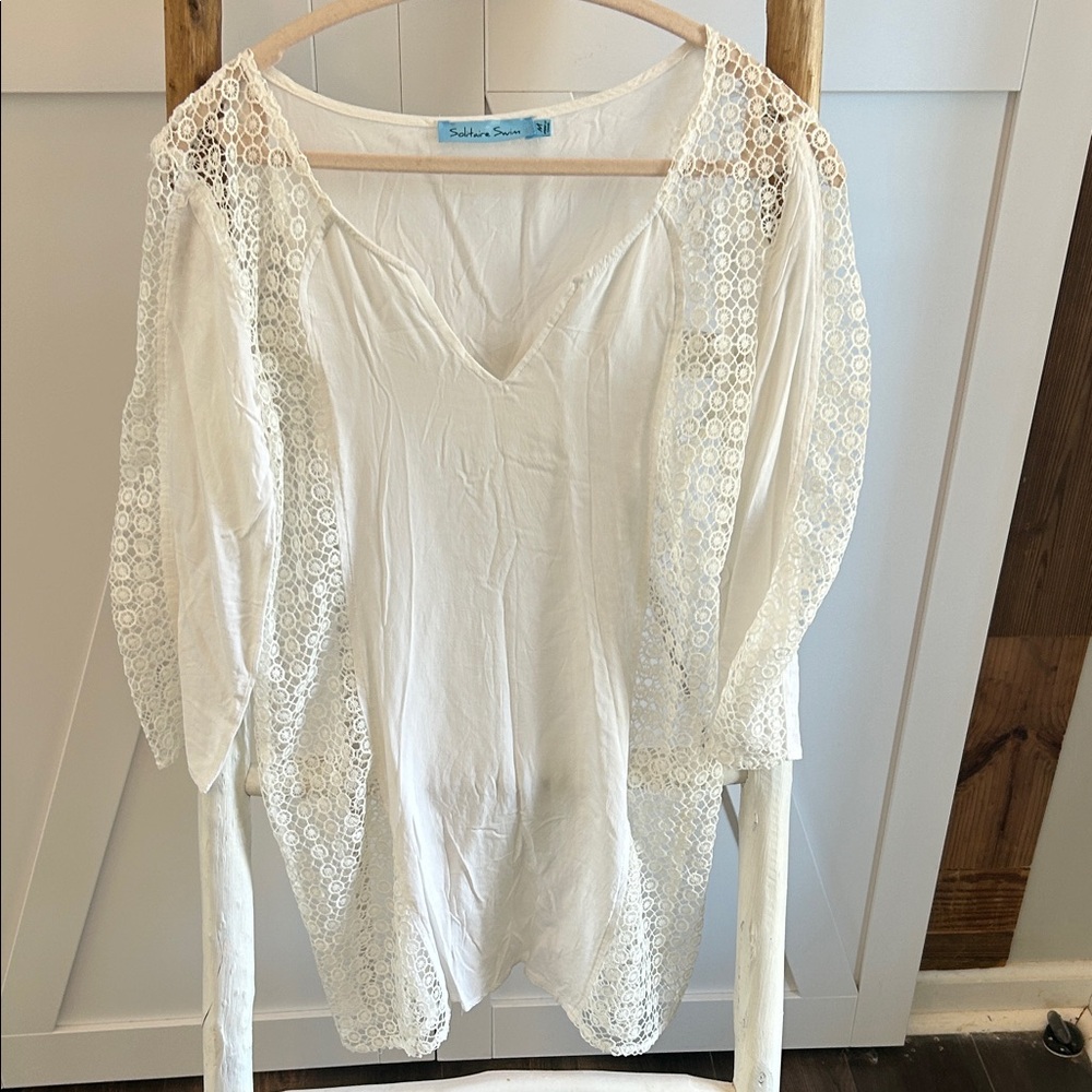 Solitaire Swim Lace white gauze swim cover up